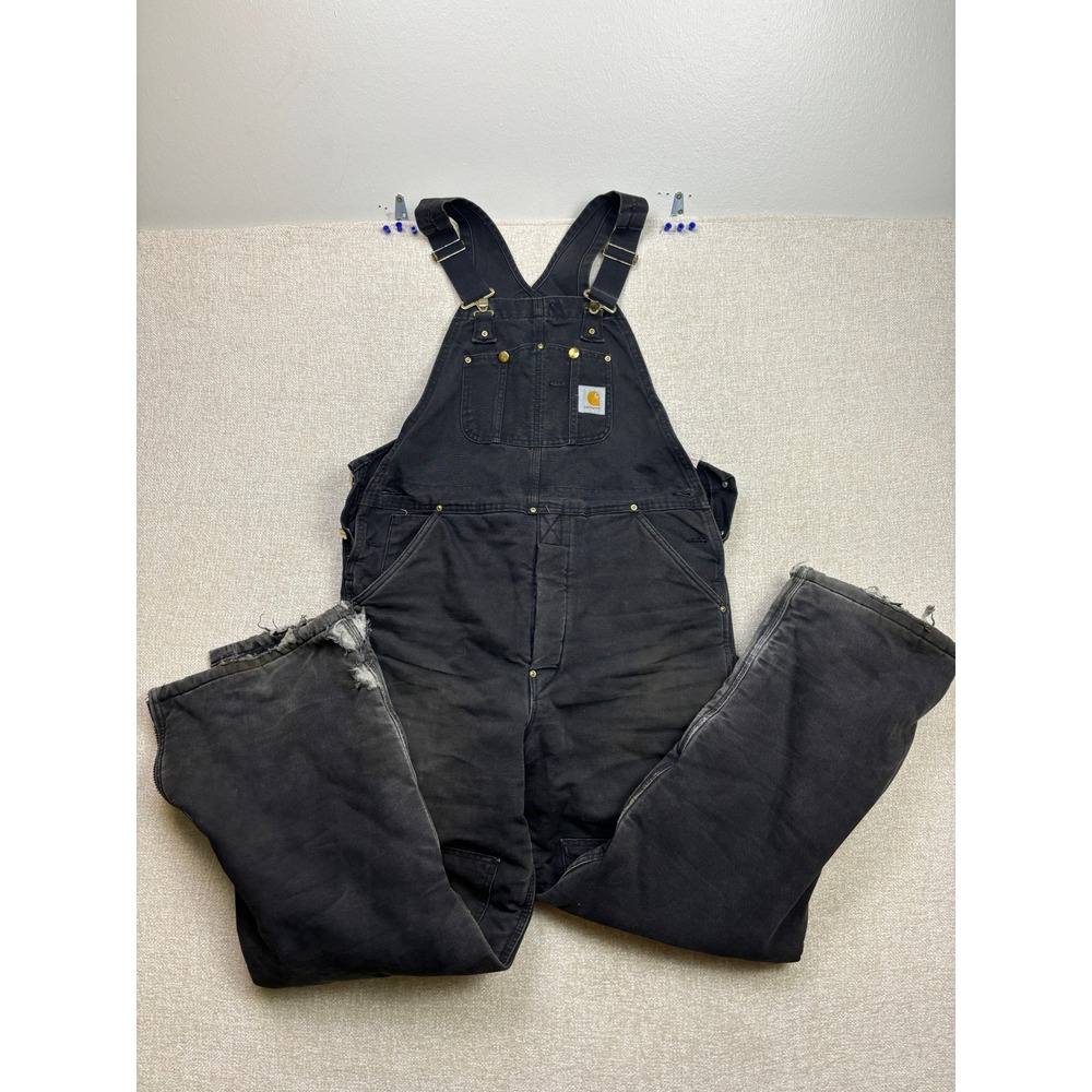 Carhartt R03 BLK Quilt Lined Duck Bib Overalls Mens 34x32 Black Made in USA